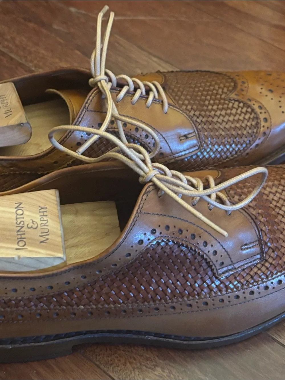 Allen Edmonds Boca Raton Tan Woven Leather Wingtip Oxfords Size 9